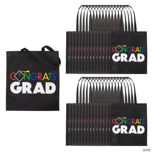 15" x 17" Large Black Graduation Congrats Grad Nonwoven Tote Bags – 12 Pc.