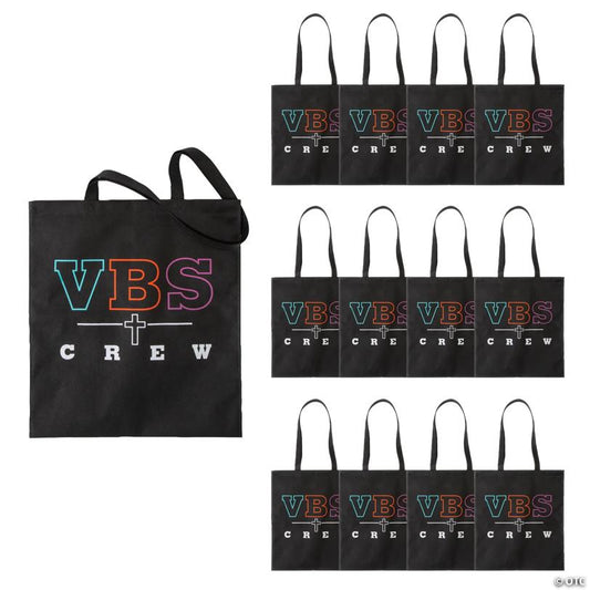 15" x 17" Large Black VBS Crew Nonwoven Tote Bags – 12 Pc.