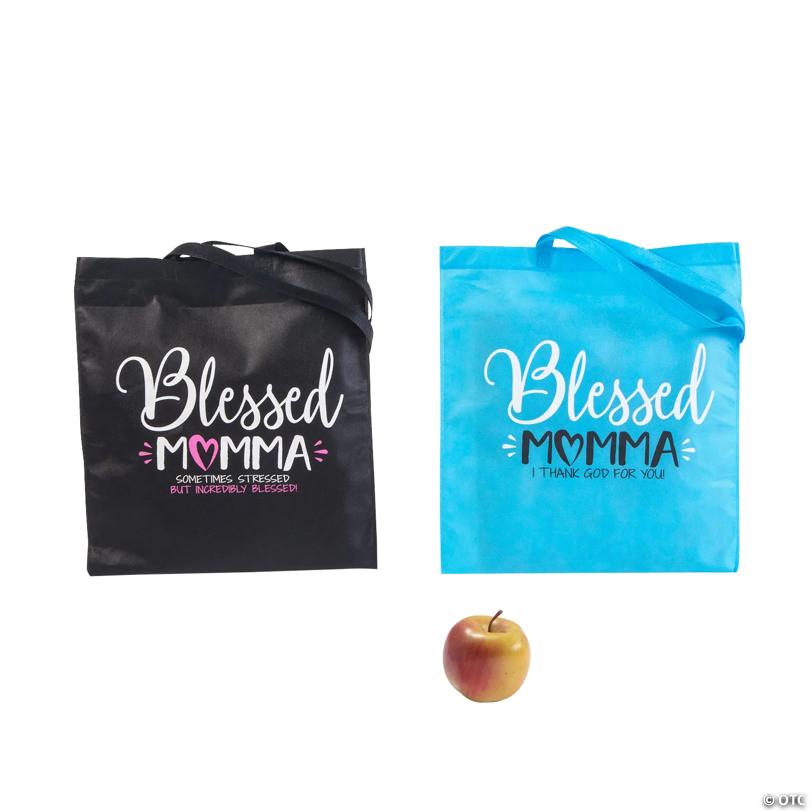 15" x 17" Large Blessed Momma Nonwoven Tote Bags - 12 Pc.