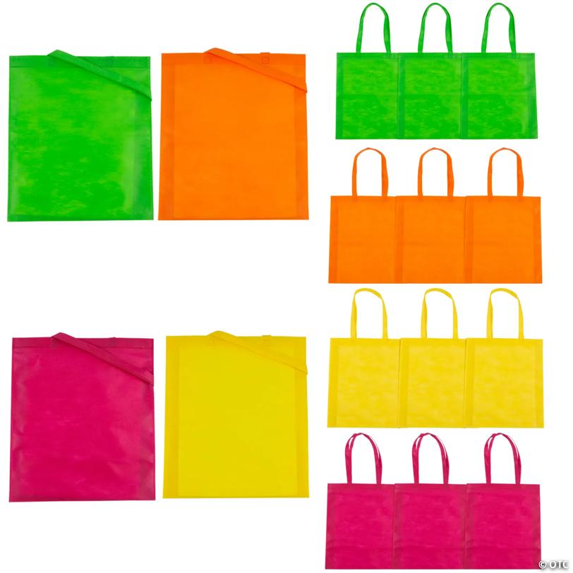 15" x 17" Large Bright Neon Nonwoven Tote Bags - 12 Pc.
