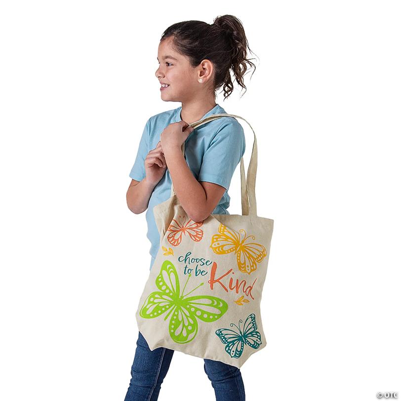 15" x 17" Large Butterfly Kindness Matters Canvas Tote Bags - 6 Pc.