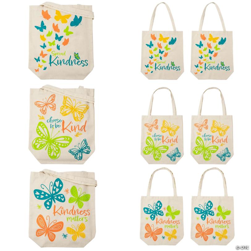 15" x 17" Large Butterfly Kindness Matters Canvas Tote Bags - 6 Pc.