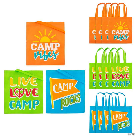 15" x 17" Large Camp Nonwoven Tote Bags - 12 Pc.