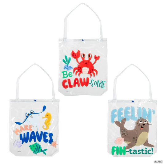 15" x 17" Large Clear Coastal Party Animal Vinyl Tote Bags – 3 Pc.