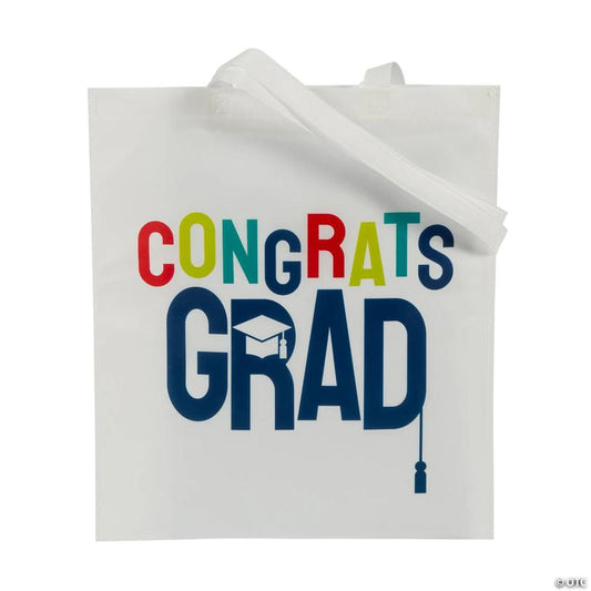 15" x 17" Large Congrats Grad White Nonwoven Tote Bags - 12 Pc.