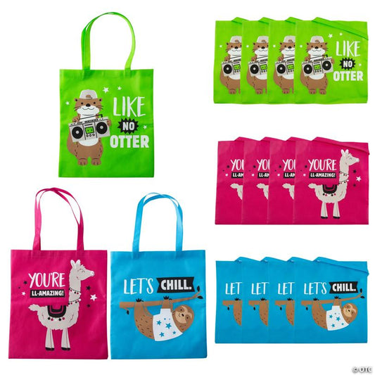 15" x 17" Large Funtastic Animal Nonwoven Tote Bags - 12 Pc.