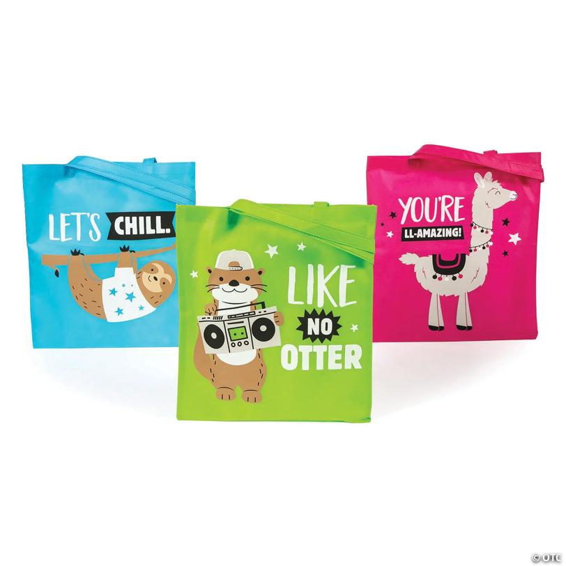 15" x 17" Large Funtastic Animal Nonwoven Tote Bags - 12 Pc.