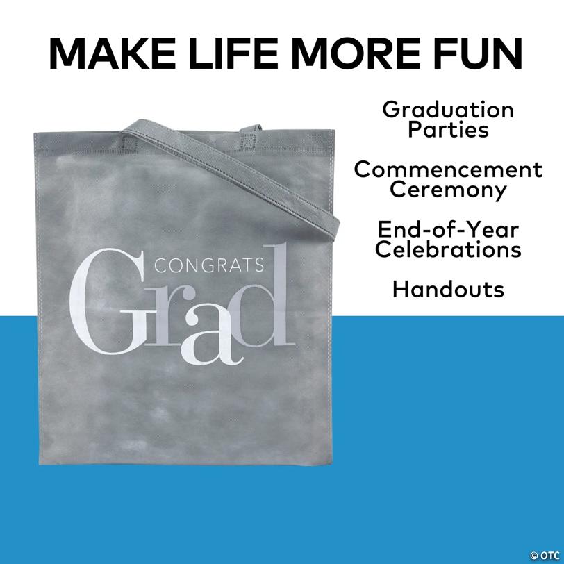 15" x 17" Large Gray Graduation Elevated Party Congrats Grad Nonwoven Tote Bags - 12 Pc.