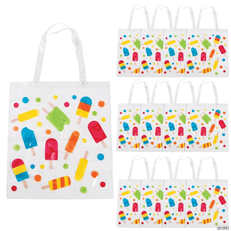 15" x 17" Large Ice Pop Party Vinyl Tote Bags - 12 Pc.