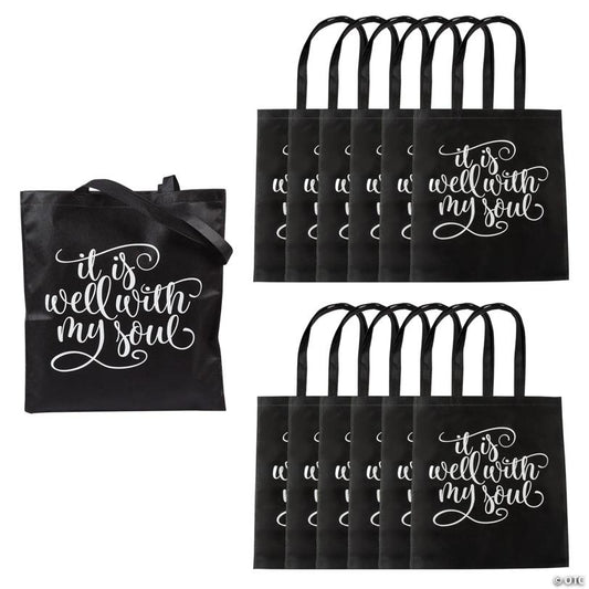 15" x 17" Large It Is Well with My Soul Nonwoven Tote Bags - 12 Pc.