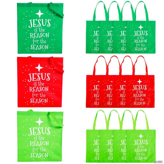 15" x 17" Large Jesus is the Reason Nonwoven Tote Bags - 12 Pc.