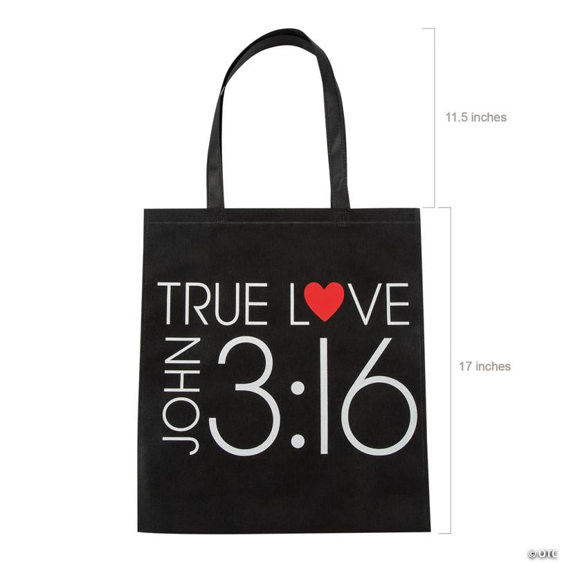 15" x 17" Large John 3:16 True Love Nonwoven Tote Bags - 12 Pc.