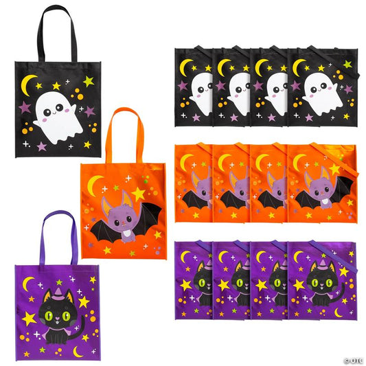 15" x 17" Large Metallic Laminated Halloween Nonwoven Tote Bags - 12 Pc.