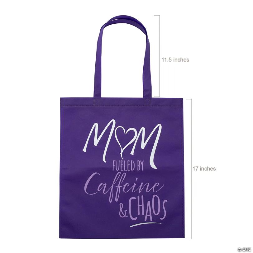 15" x 17" Large Mom Fueled by Caffeine & Chaos Nonwoven Tote Bags - 12 Pc.
