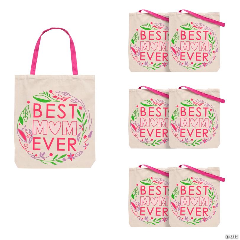 15" x 17" Large Mother’s Day Canvas Tote Bags - 6 Pc.
