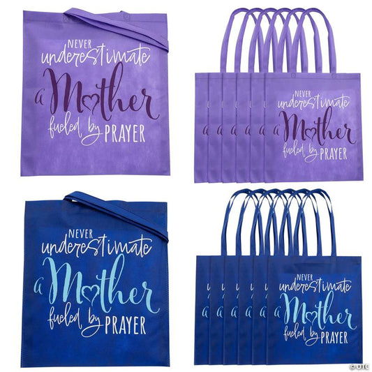 15" x 17" Large Never Underestimate a Mother Fueled by Prayer Nonwoven Tote Bags - 12 Pc.