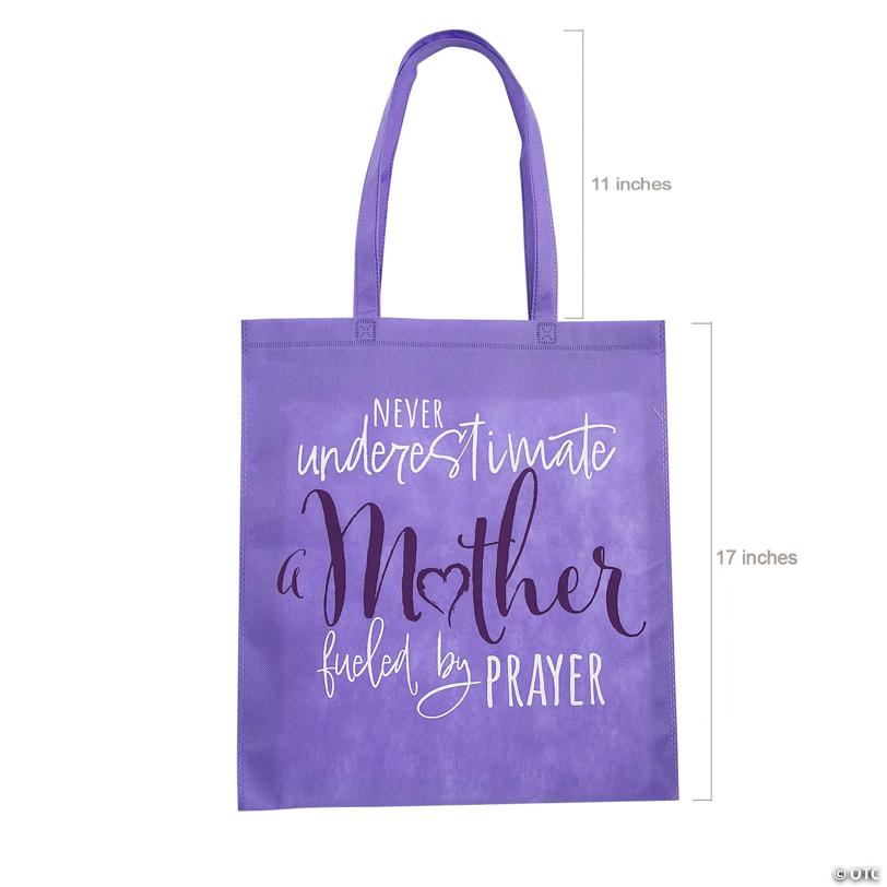 15" x 17" Large Never Underestimate a Mother Fueled by Prayer Nonwoven Tote Bags - 12 Pc.