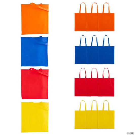 15" x 17" Large Nonwoven Bright Yellow, Red, Blue or Orange Tote Bags - 12 Pc.