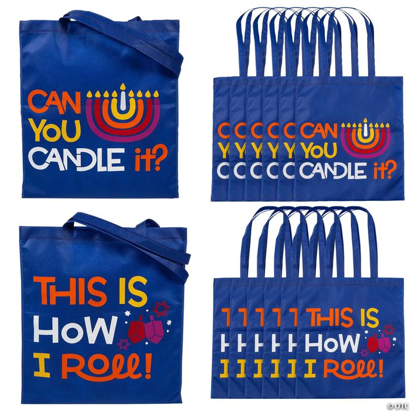 15" x 17" Large Nonwoven Hanukkah Tote Bags - 12 Pc.