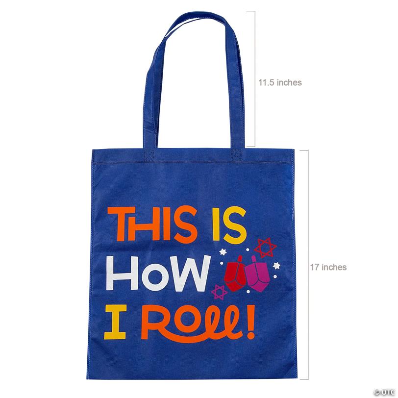 15" x 17" Large Nonwoven Hanukkah Tote Bags - 12 Pc.
