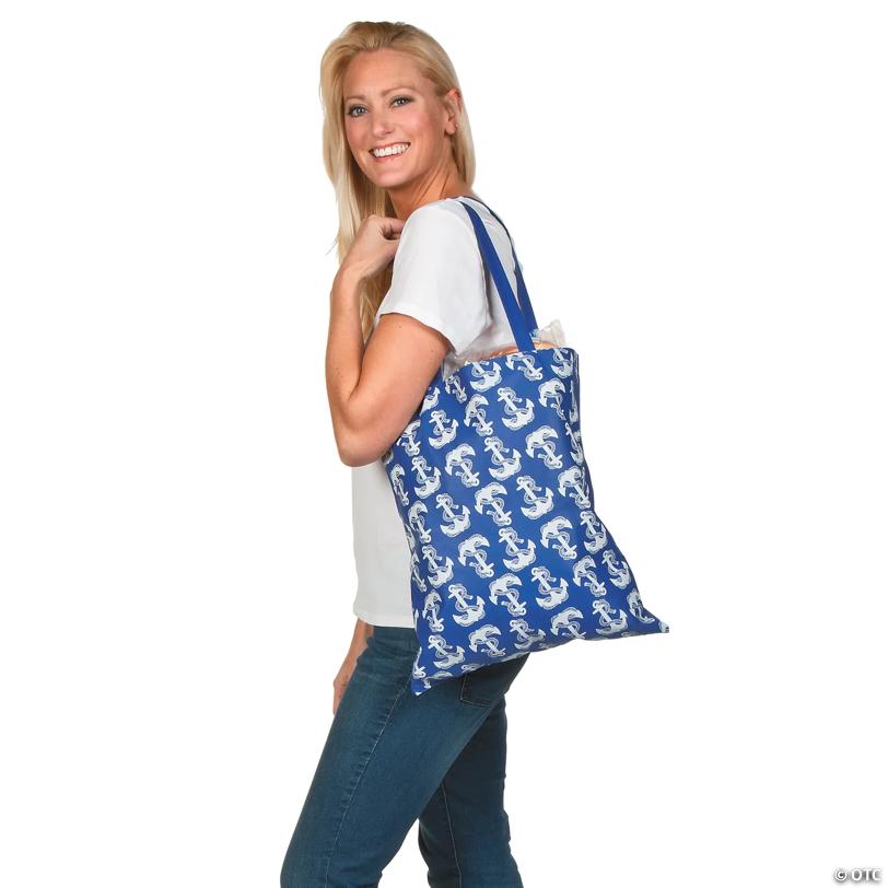 15" x 17" Large Nonwoven Navy Anchor Tote Bags - 12 Pc.