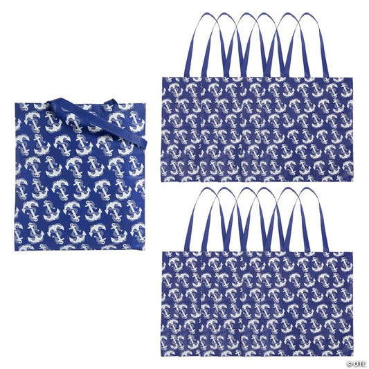 15" x 17" Large Nonwoven Navy Anchor Tote Bags - 12 Pc.