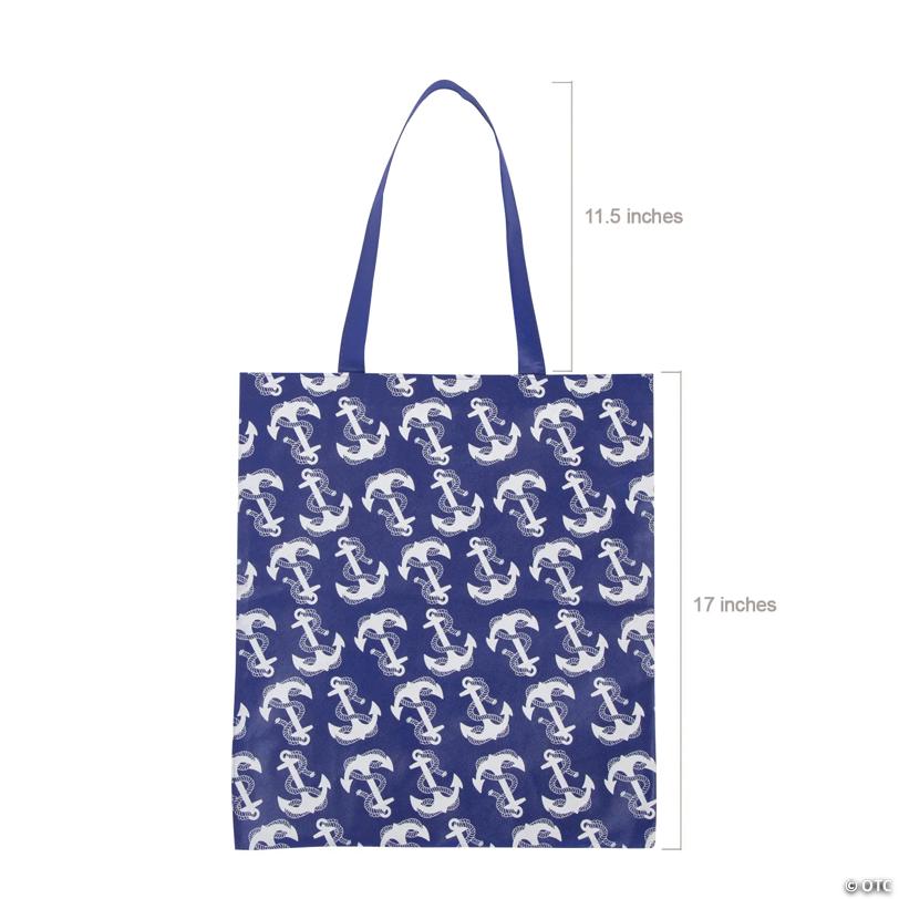 15" x 17" Large Nonwoven Navy Anchor Tote Bags - 12 Pc.