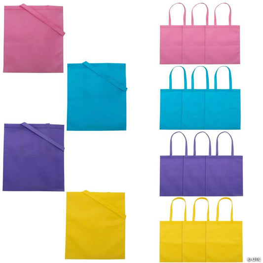 15" x 17" Large Nonwoven Pastel Pink, Yellow, Aqua & Purple Tote Bags - 12 Pc.