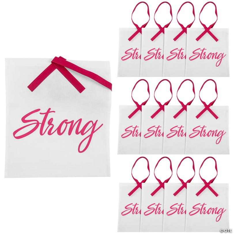 15" x 17" Large Nonwoven Pink Ribbon Strong Tote Bags - 12 Pc.