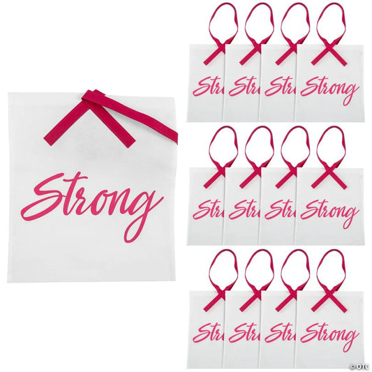 15" x 17" Large Nonwoven Pink Ribbon Strong Tote Bags - 12 Pc.