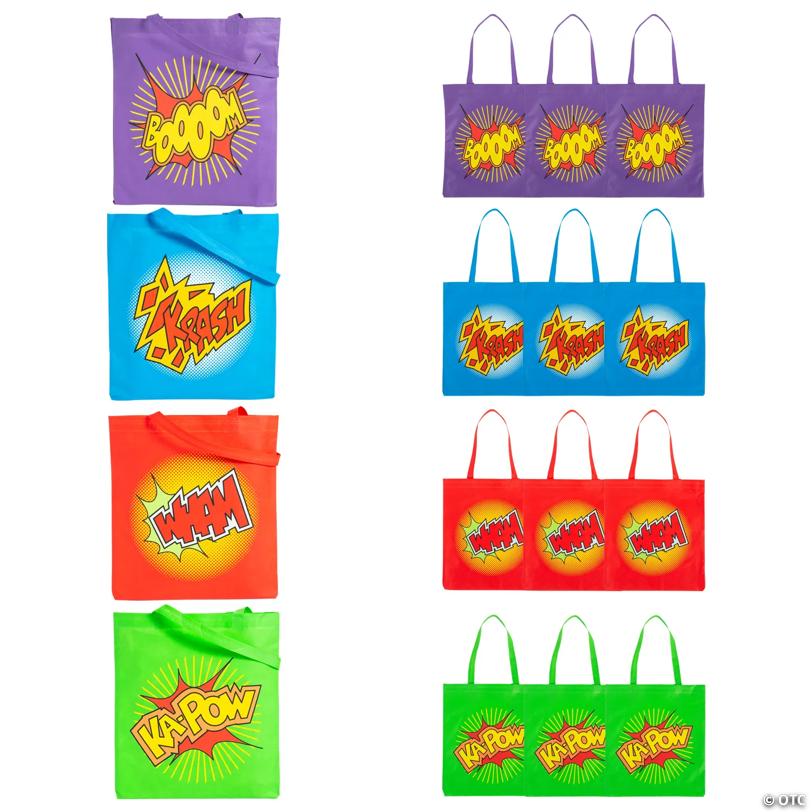 15" x 17" Large Nonwoven Superhero Tote Bags - 12 Pc.