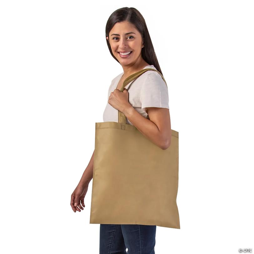 15" x 17" Large Beige Nonwoven Tote Bags - 12 Pc.