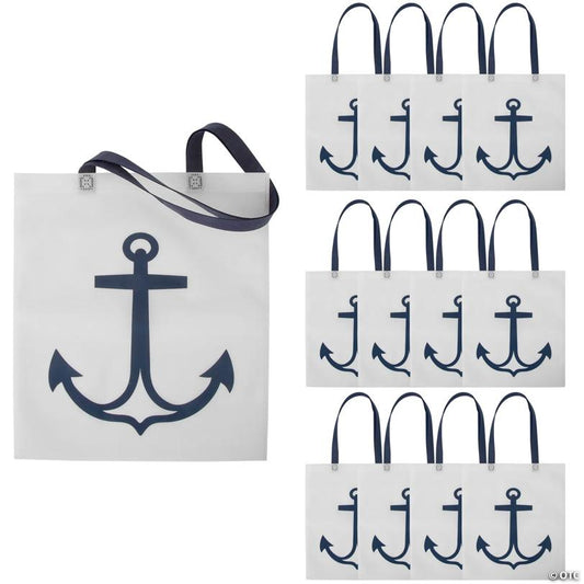 15" x 17" Large Nonwoven White Anchor Tote Bags - 12 Pc.