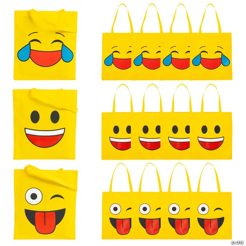15" x 17" Large Nonwoven  Emoji Tote Bags - 12 Pc.