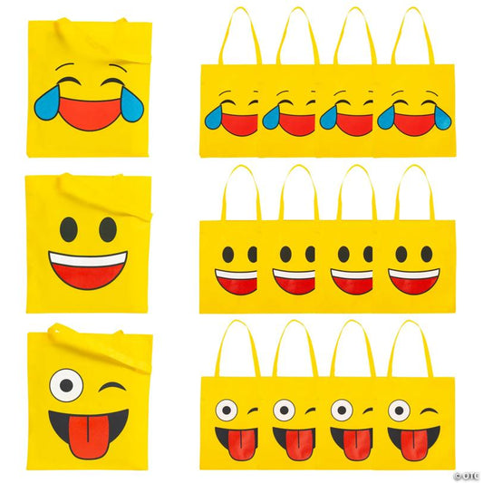 15" x 17" Large Nonwoven  Emoji Tote Bags - 12 Pc.