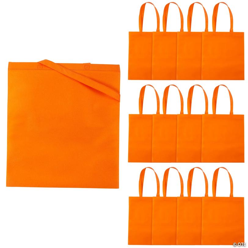 15" x 17" Large Orange Tote Bags - 12 Pc.