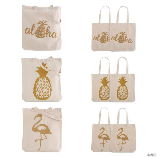 15" x 17" Large Pineapple Canvas Tote Bags - 6 Pc.
