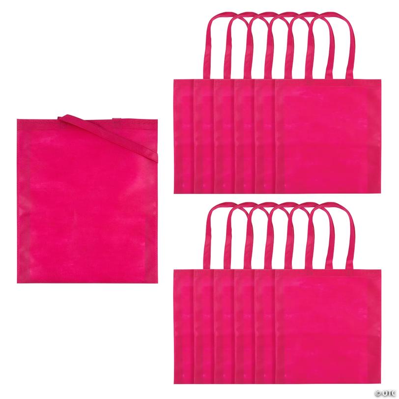 15" x 17" Large Pink Nonwoven Tote Bags - 12 Pc.
