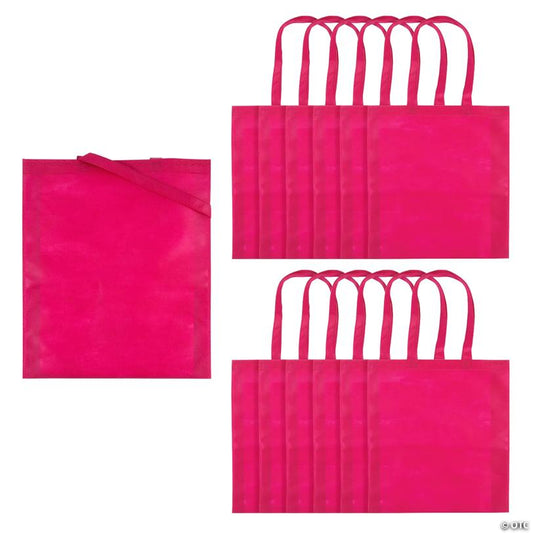 15" x 17" Large Pink Nonwoven Tote Bags - 12 Pc.