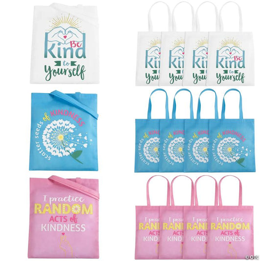 15" x 17" Large Pink, White & Blue Kindness Nonwoven Tote Bags - 12 Pc.