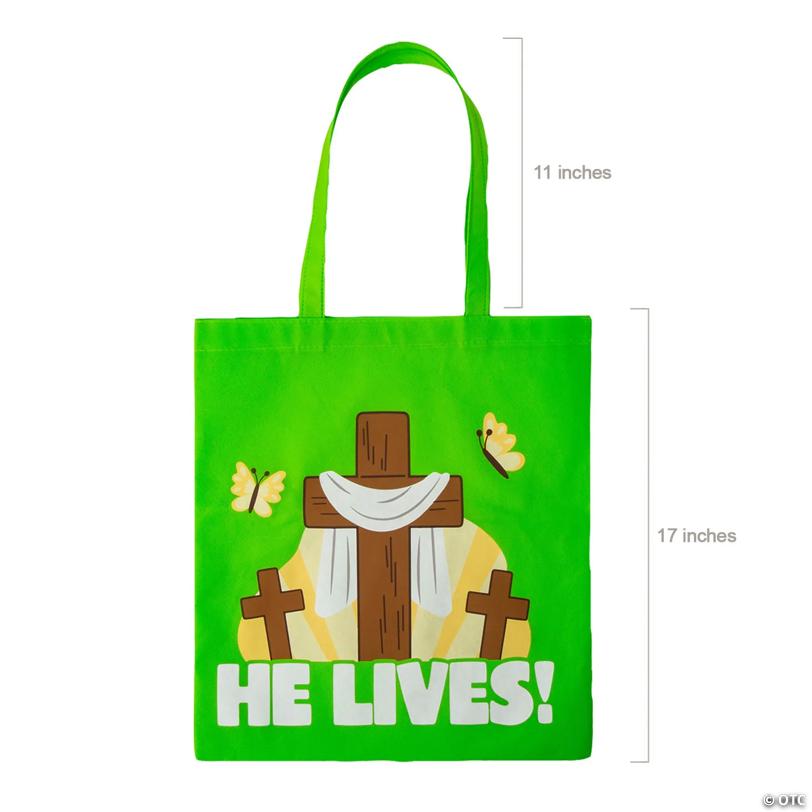 15" x 17" Large Religious Easter He is Risen Nonwoven Tote Bags - 12 Pc.