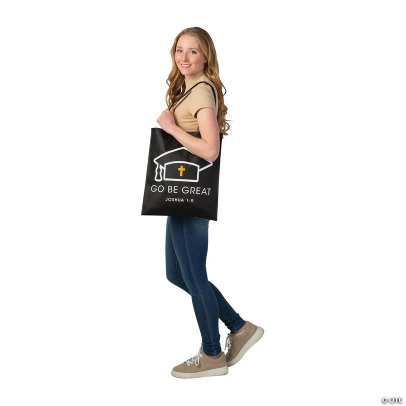 15" x 17" Large Religious Graduation Black Nonwoven Tote Bags  - 12 Pc.