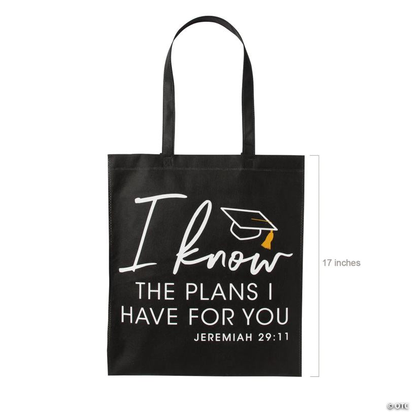 15" x 17" Large Religious Graduation Black Nonwoven Tote Bags  - 12 Pc.