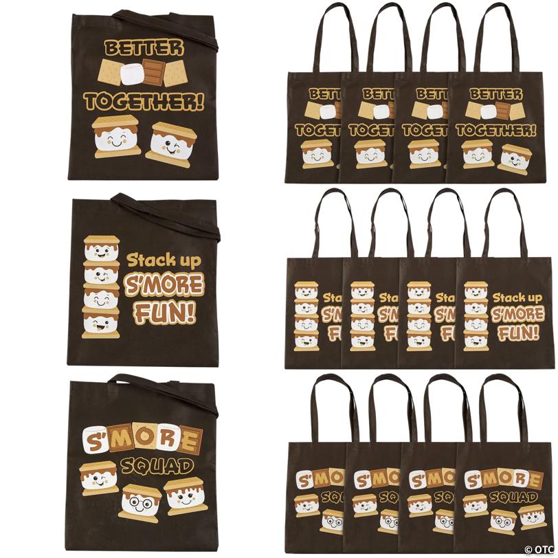 15" x 17" Large S'more Squad Nonwoven Tote Bags - 12 Pc.