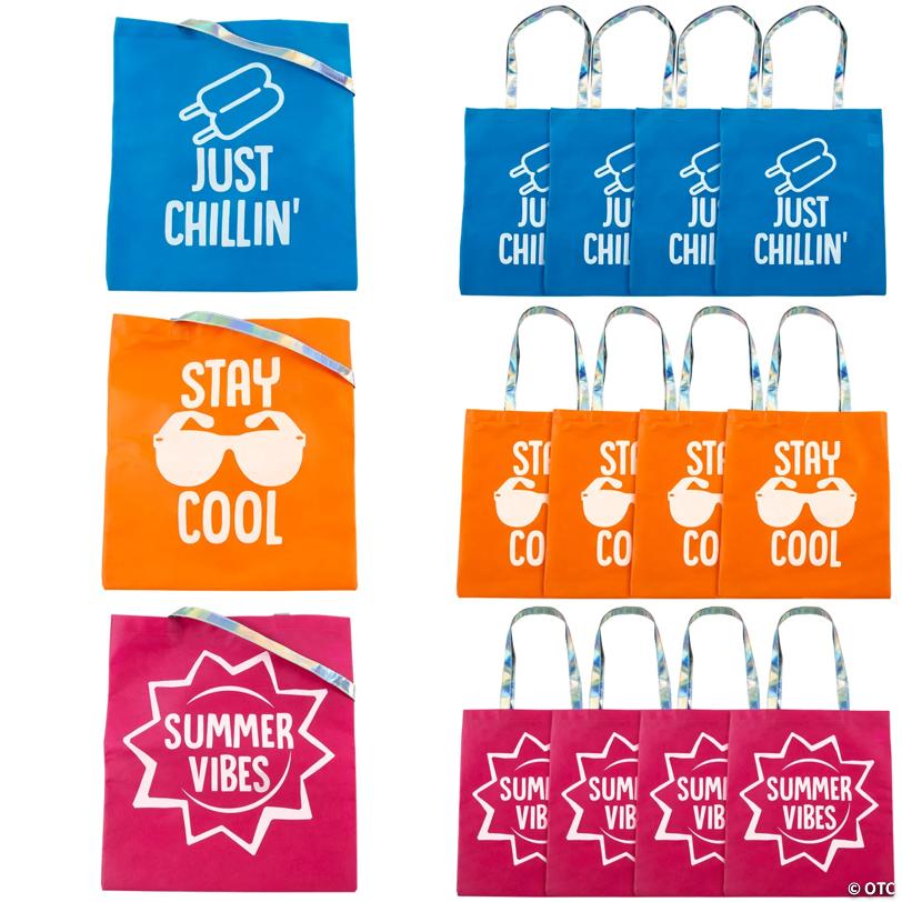 15" x 17" Large Summer Sayings Nonwoven Tote Bags - 12 Pc.