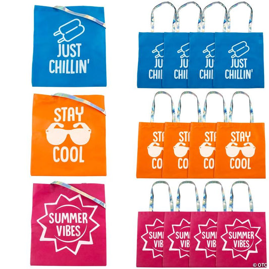 15" x 17" Large Summer Sayings Nonwoven Tote Bags - 12 Pc.