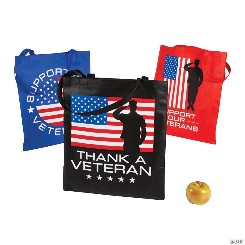 15" x 17" Large Veteran Nonwoven Tote Bags - 12 Pc.