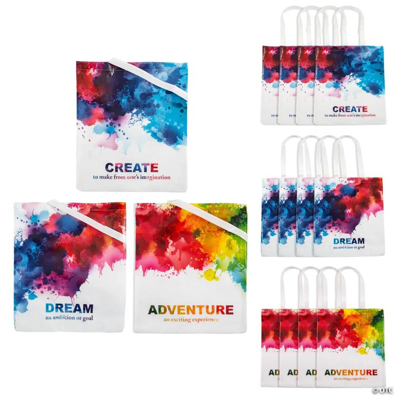 15" x 17" Large Watercolor Laminated Tote Bags - 12 Pc.