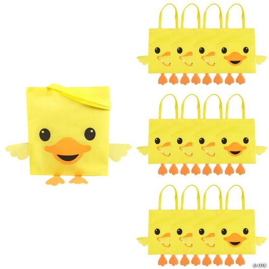 15" x 17" Large Yellow Duck Nonwoven Tote Bags - 12 Pc.