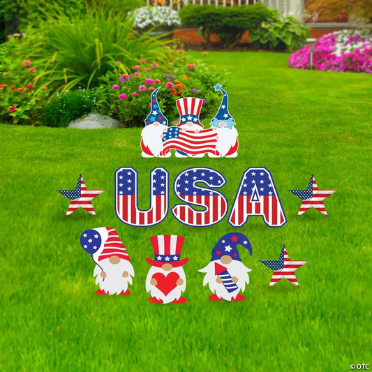 15" x 17" Patriotic Gnome Yard Sign Set - 10 Pc.